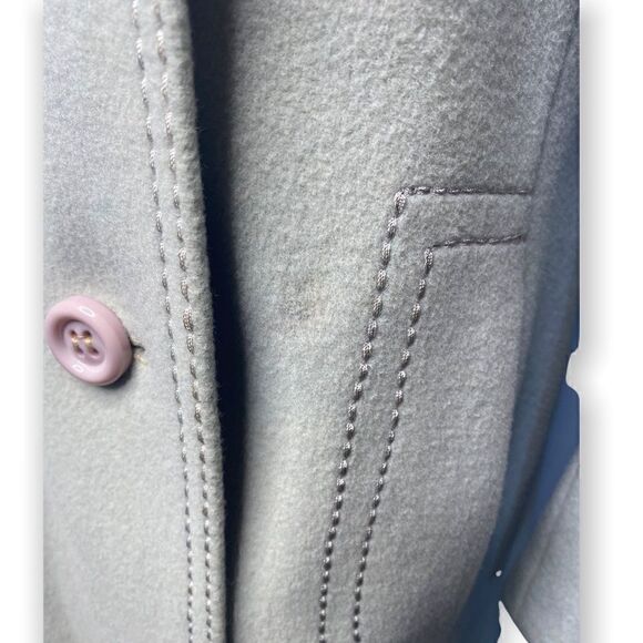 Vintage Icy Mint Green wool blend coat with silver mink collar 1950s retro - Picture 2 of 13